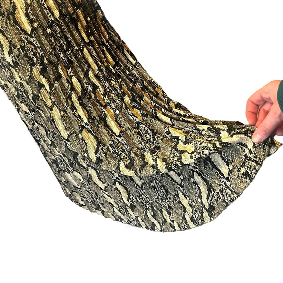 H&M Snakeskin Print Plisse Pleated Midi Skirt, L, Tan, Black & Grey - Picture 8 of 16